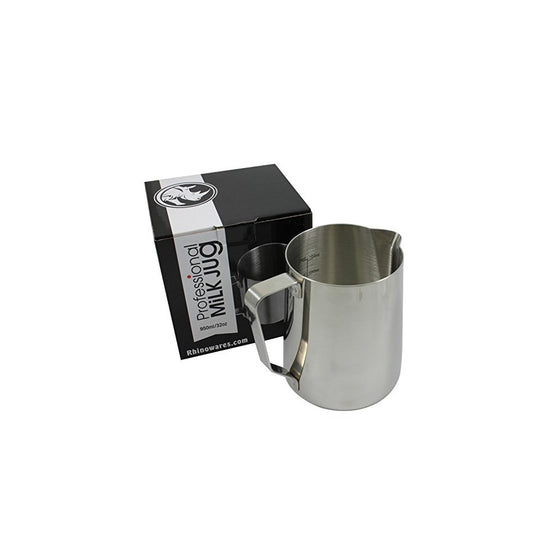 BrewGlobal Rhinoware Professional Milk Pitcher, Stainless Steel 32 oz (RHMJ32oz)