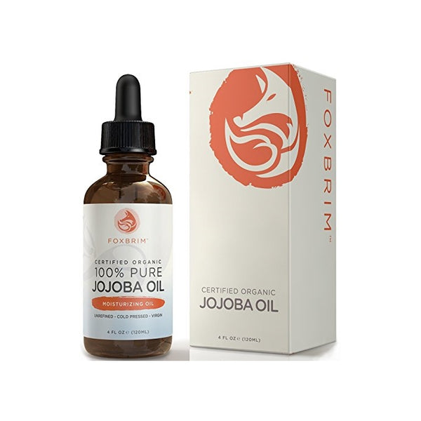 USDA Organic Jojoba Oil 100 Pure - for Face, Skin, Hair, Nails - Perfect for Sensitive Dry Skin - Contains Nutrients, Fatty Acids - Vitamins C and E - Unrefined - Cold Pressed - 4 Ounce by Foxbrim