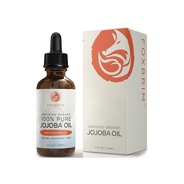 USDA Organic Jojoba Oil 100 Pure - for Face, Skin, Hair, Nails - Perfect for Sensitive Dry Skin - Contains Nutrients, Fatty Acids - Vitamins C and E - Unrefined - Cold Pressed - 4 Ounce by Foxbrim