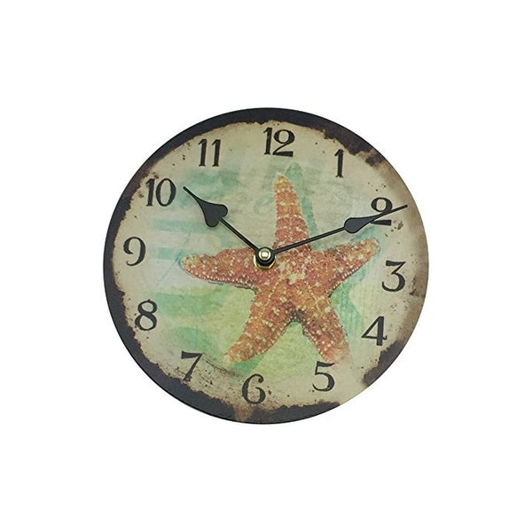 Small Starfish Wall Clock, Coastal Design, 8" Diameter