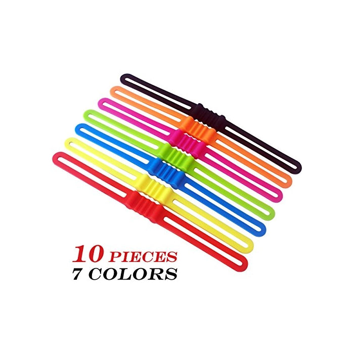 GFDesign MTB Cycling Bike Bicycle Silicone Band Elastic Strap Bandage Flashlight Mount Holder - Extended Edition Multi Colors (10 Pcs)