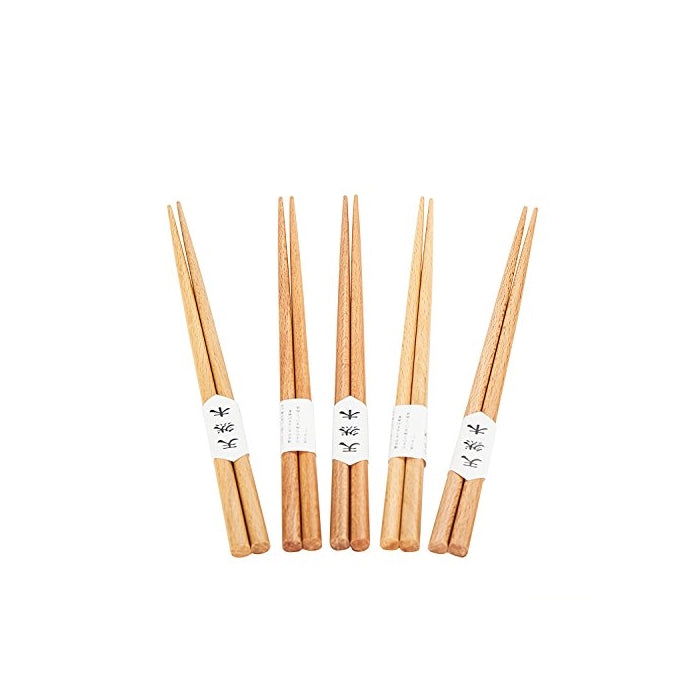 Garcoo Natural Beech Wood Japanese Chopsticks, Pack of 5, Smooth Surface, Premium Quality, 8.75-inch Long
