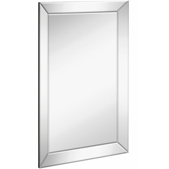 Large Framed Wall Mirror with Angled Beveled Mirror Frame | Premium Silver Backed Glass Panel Vanity, Bedroom, or Bathroom | Luxury Mirrored Rectangle Hangs Horizontal or Vertical (20" x 30")