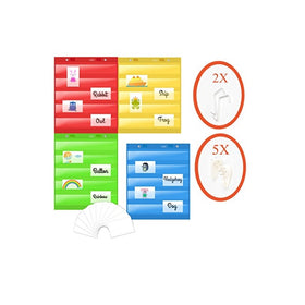 Magnetic Pocket Chart Squares for Classroom Teachers with 20 Dry Erase Flash Cards. 5 Hangers and 2 Hooks. (Red, blue, Green, Yellow) 17" X 14" Each