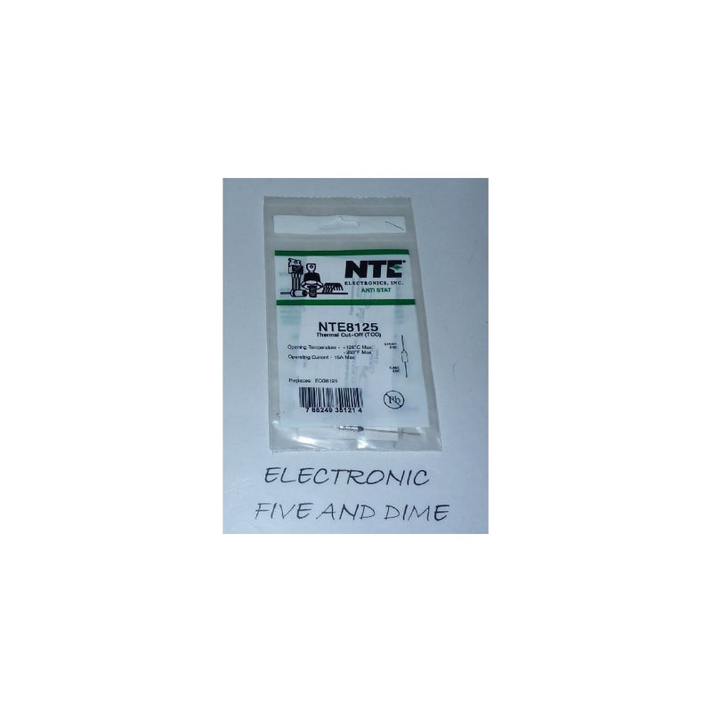 NTE Electronics NTE8125 Thermal Cutoff Fuse, Axial Lead, Non-Resettable, 128 Degree C Functioning Temperature, 15 Amps