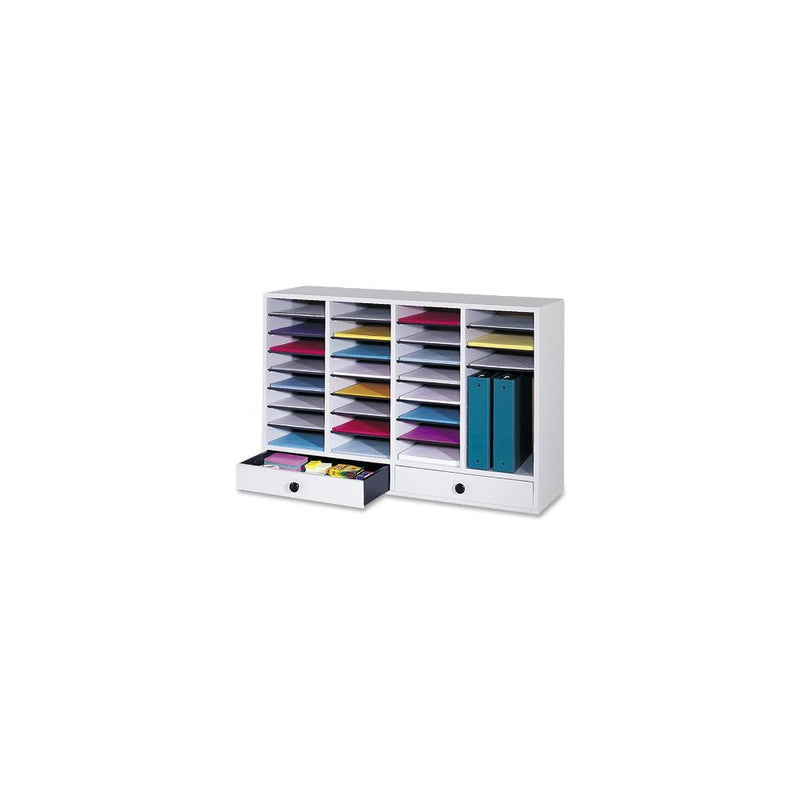 Safco Products 9494GR Wood Adjustable Literature Organizer, 32 Compartment with Drawer, Gray
