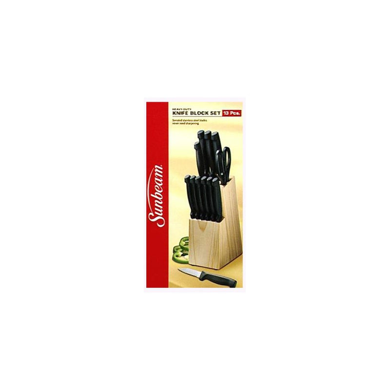 Sunbeam 13-Piece Knife Set with Pinewood Block