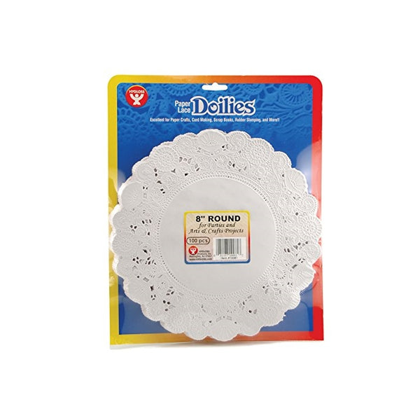 Hygloss 10081 100-Piece Round Doilies, 8-Inch, White