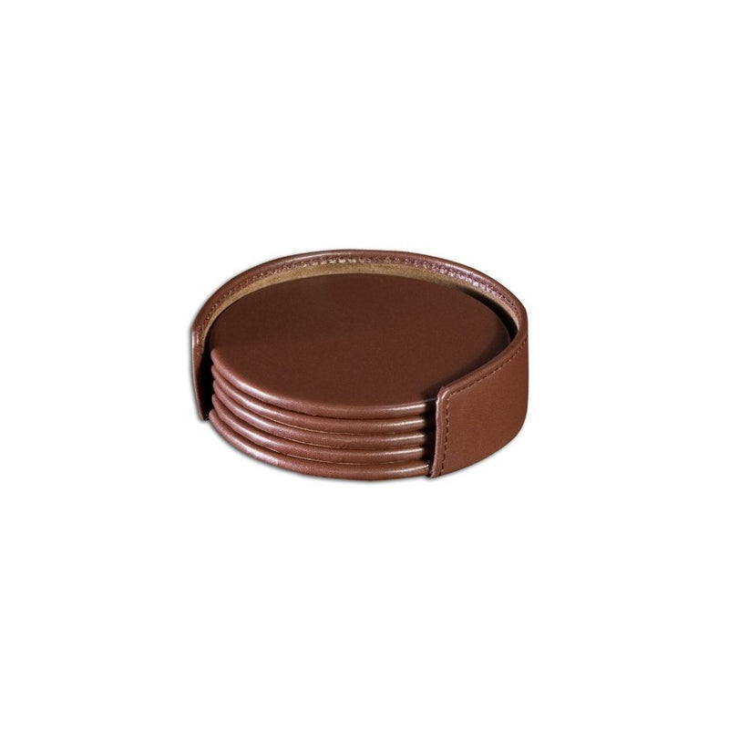 Dacasso Chocolate Brown Leather 4-Round Coaster Set