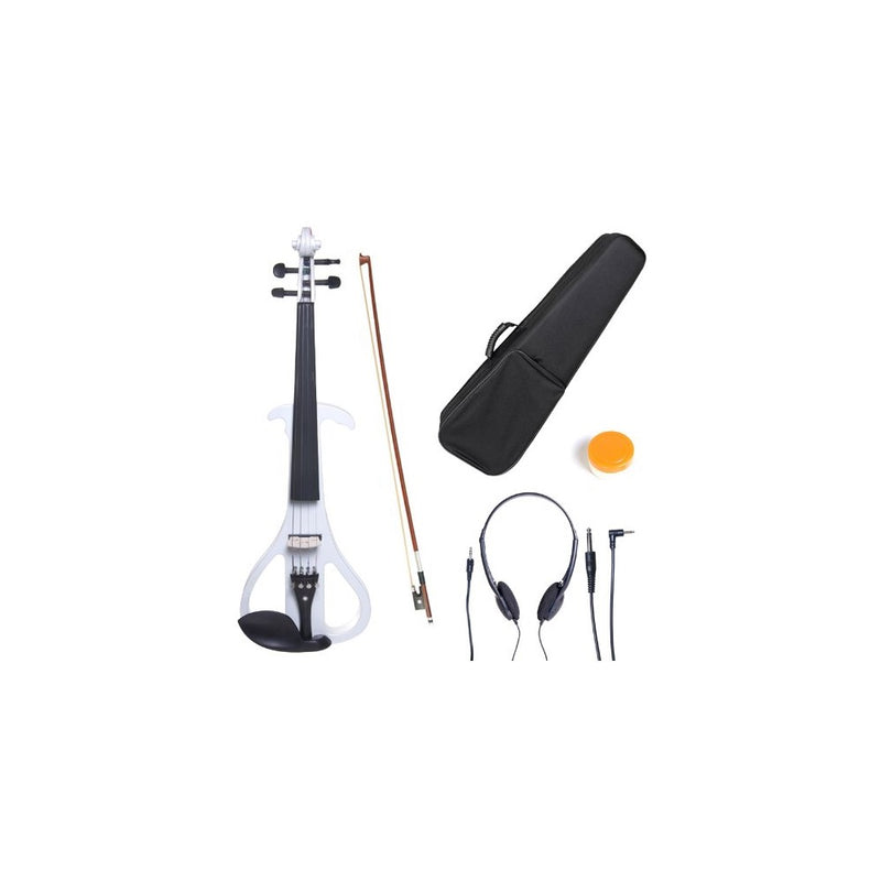 Cecilio 4/4 CEVN-4W Solid Wood Electric/Silent Violin with Ebony Fittings in Style 4 - Full Size - Pearl White