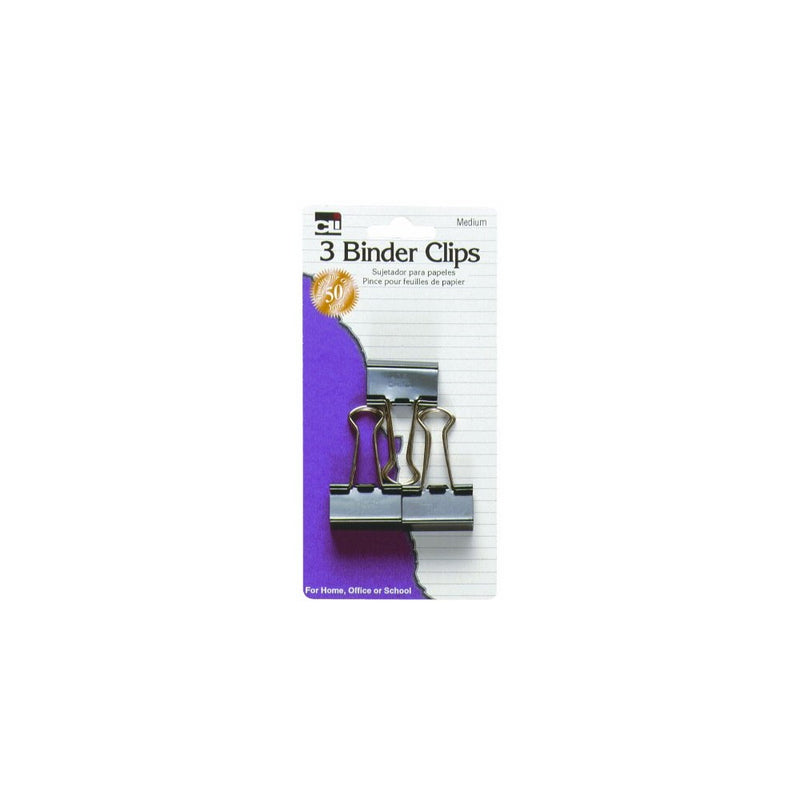 Charles Leonard Binder Clips, Medium, Black/Silver, 3-Pack (50500)