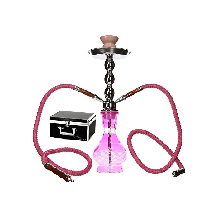 GSTAR Deluxe Series: 18" 2 Hose Hookah Complete Set w/ Travel Case - (Rose Pink)