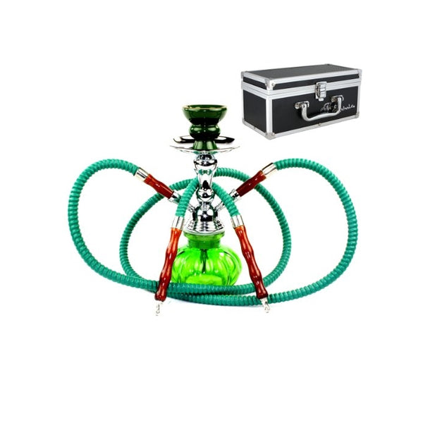 GSTAR 11" Premium 2 Hose Hookah Complete Set - Mini Pumpkin Hookah Glass Vase - Pick Your Color (Spring Green Case)