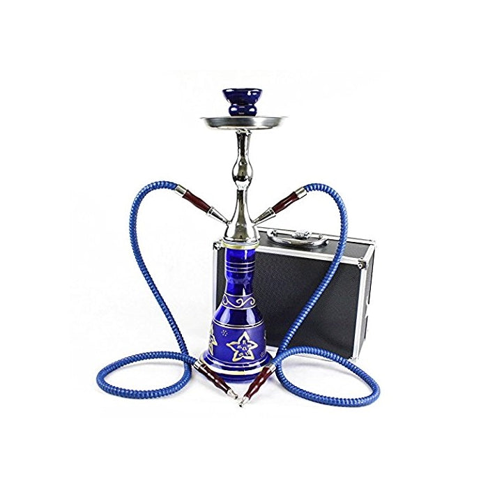 GSTAR Convertible Series: 18" 1 or 2 Hose Hookah Complete Set w/ Case - Majestic Glass Vase - (Santorini Blue)