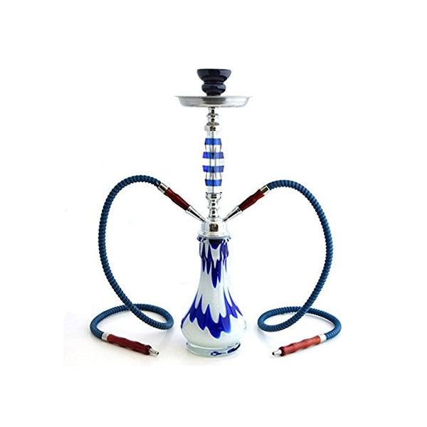 GSTAR Convertible Series: 18" 1 or 2 Hose Hookah Complete Set - Pantheon Swirl Glass Vase - (Hadrian Blue)