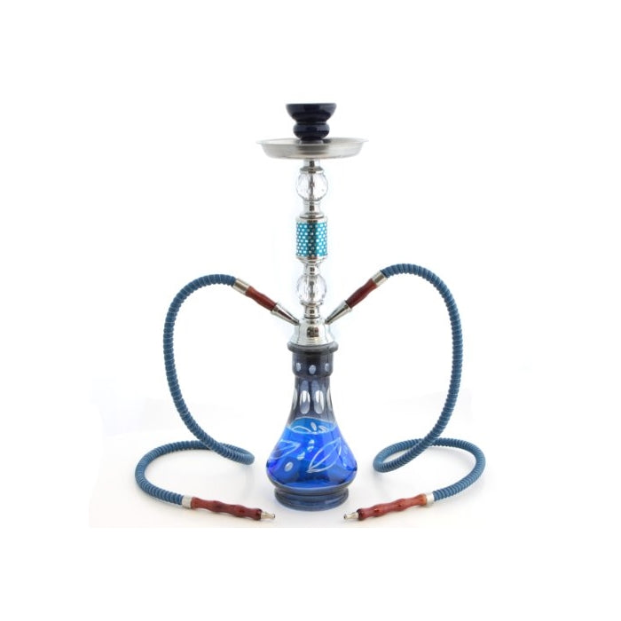 GSTAR Convertible Series: 18" 1 or 2 Hose Hookah Complete Set - Modern Art Glass Vase - (Soothing Blue)