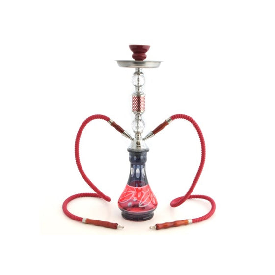 GSTAR Convertible Series: 18" 1 or 2 Hose Hookah Complete Set - Modern Art Glass Vase - (Revitalizing Red)