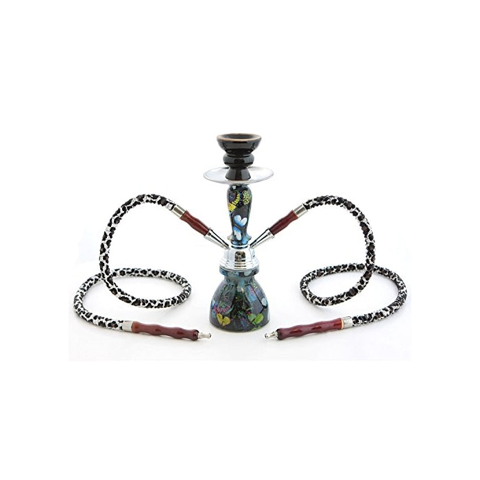 GSTAR Premium Series: 11" 2 Hose Hookah Complete Set - Psychedelic Butterfly Garden - (Twilight Black)