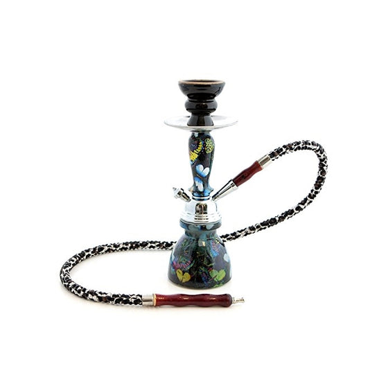 GSTAR Premium Series: 11" 1 Hose Hookah Complete Set - Psychedelic Butterfly Garden - (Twilight Black)