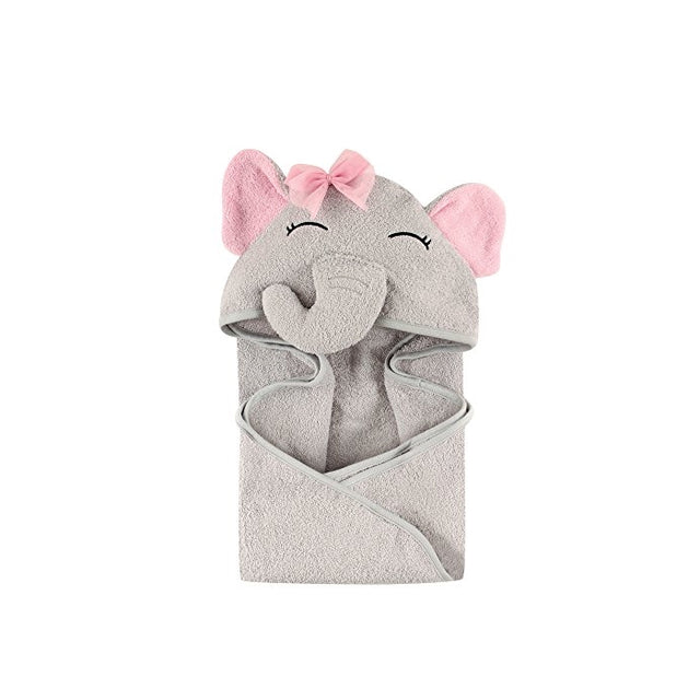 Hudson Baby Animal Face Hooded Towel for Girls, Pretty Elephant