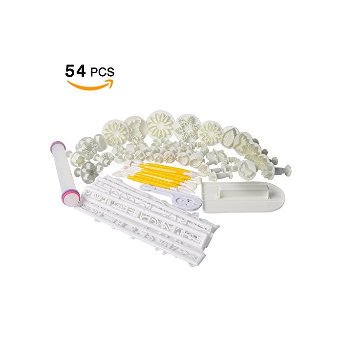 16 Set 53pcs Fondant Cake Molds with Roller Smoother Letter Cutters