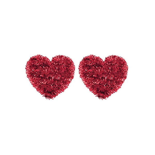 2 Solid Red Tinsel Hearts- Size 12 Inch - Valentine Day Wedding Etc