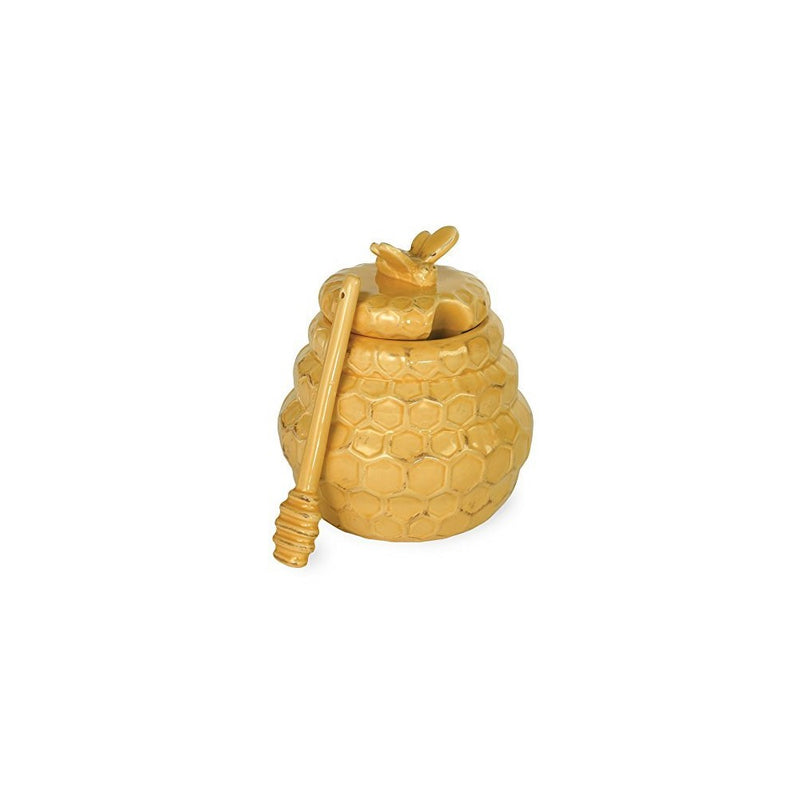 Honeycomb Honey Pot and Dipper Distressed Ceramic Dipper Set