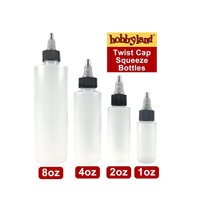 Hobbyland Squeeze Bottles with Twist Cap (2 oz, 6 Pack)
