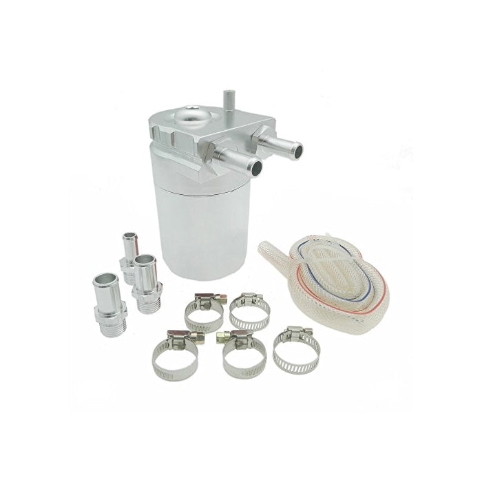 Heinmo Aluminum Alloy Universal Cylinder Car Oil Catch Can Reservoir Tank with Breather Kit Sliver