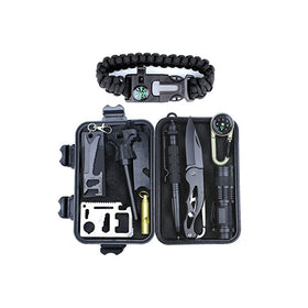 HSYTEK Survival Gear Kit 11 in 1 , Professional Outdoor Emergency Survival Tools Set with Saber Card | Survival Bracelet | Temperature Compass | Powerful Whistle for Hike Camp Earthquake Overseas