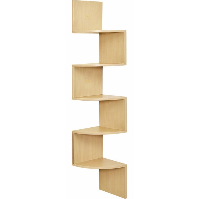 Greenco 5 Tier Wall Mount Corner Shelves Natural Finish