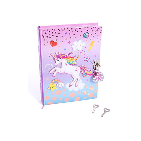 Hot Focus Unicorn Secret Diary with Lock – 7” Journal Notebook with 300 Double Sided Lined Pages, Padlock and Two Keys for Kids