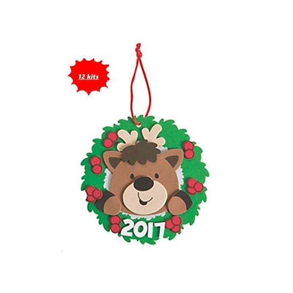 Dated 2017 - Reindeer Ornament Christmas Craft Kits - Pack of 12 Kits