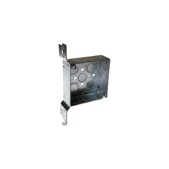 Hubbell-Raco 8197 1-1/2-Inch Deep Square Electrical Box, Welded with FH-flush Bracket, (6) 1/2-Inch and (3) TKO -1/2-Inch/3-Inch Side Knockouts, 4-Inch