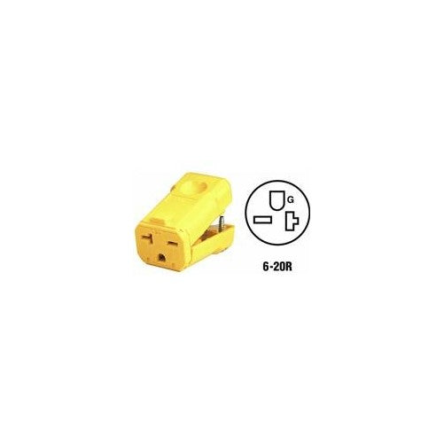 Leviton 5459-VY 20 Amp, 250 Volt, Connector, Straight Blade, Industrial Grade, Grounding, Python, Yellow