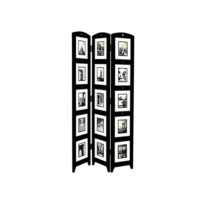 Kiera Grace Triple Panel Floor Photo Screen, 33 by 64.5-Inch, Holds 15 - 5 by 7-inch Photos, Black