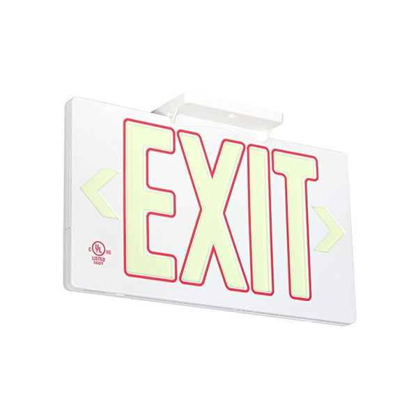 UL Listed 50 foot Jessup Glo Brite 7130-B Exit Sign, Single Sided with Frame, White with Red Outline, 8.75-Inch x 15.5-Inch (Mounts 4 ways, includes bracket and arrows)