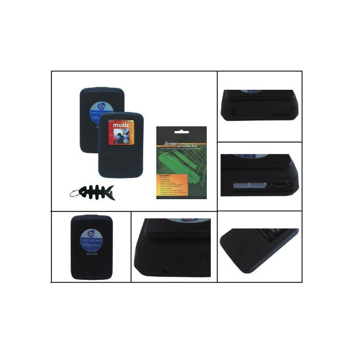 iShoppingdeals - Black Soft Skin Case Screen Protector Smart Cord Wrap for Sandisk Sansa Clip Zip 4GB 8GB MP3 Player (SDMX22)