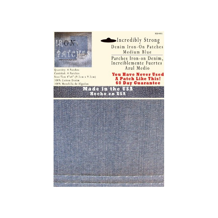 4 Medium Blue 4"x4" Iron on Patches - Strongest Iron on Denim Jean Patch