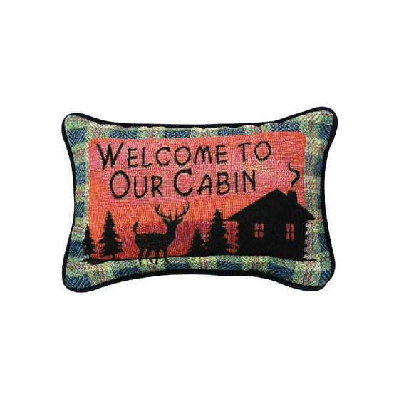 Manual Bear Lodge Throw Pillow, 12.5 X 8.5-Inch, Welcome to Our Cabin