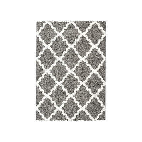 Maxy Home Shag Moroccan Trellis Grey & White 5' x 7' Contemporary Shaggy Area Rug