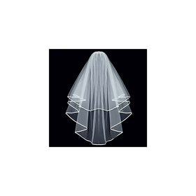 KLOUD City White Double Ribbon Edge Center Cascade Bridal Wedding Veil with Comb