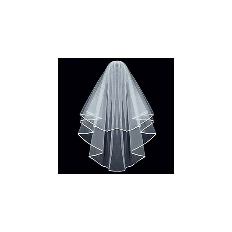 KLOUD City White Double Ribbon Edge Center Cascade Bridal Wedding Veil with Comb