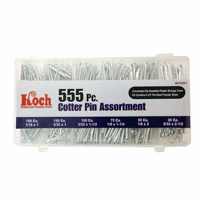 Koch Industries 4075301 Cotter Pin Assortment, Zinc Plated Steel, 555-Piece