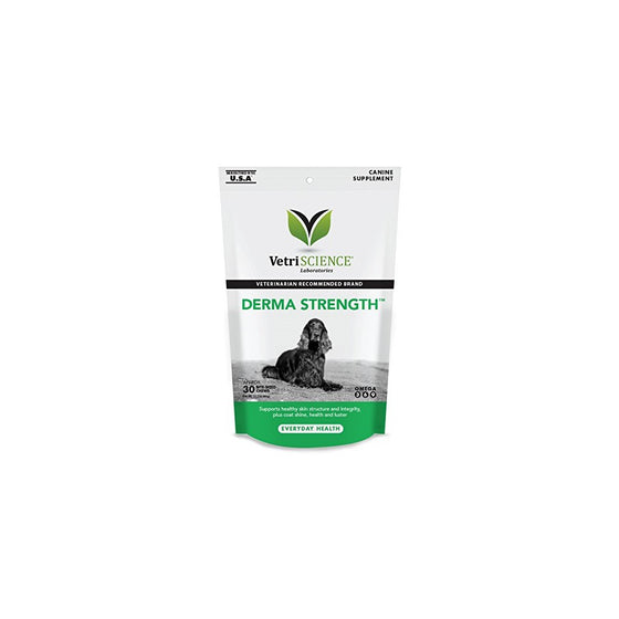 VetriScience Laboratories Derma Strength Skin and Coat Care for Dogs, 30 Bite Sized Chews