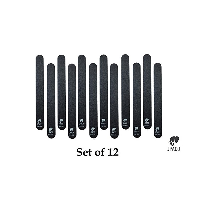 12 PCS Professional Black Nail Files - Grit Size 100/180