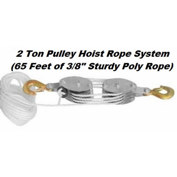 Katzco Poly Rope Pulley Block & Tackle Hoist With Safety Snap Hook Heavy Duty 65 Foot Long Wheel & Axle Lift For Easy Lifting, Up To 4000 LB Capacity