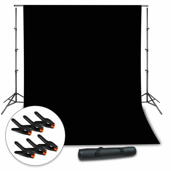 Julius Studio Background Muslin Backdrop Support System with Photo Clamp, Black Backdrop Muslin, Photo / Video Studio Kit, JSAG263