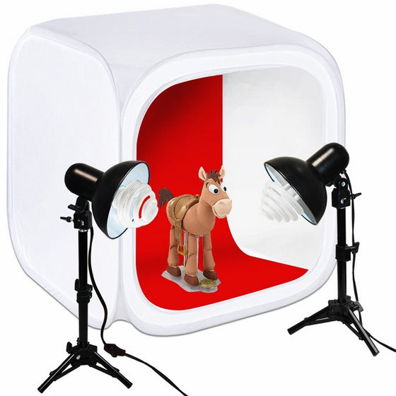 Julius Studio 30" Cube Photo Shooting Tent with Color Backdrops, Table Top Photo Lighting Kit, Light Head Lamp, Spiral Photo Bulb, Small Light Stand Tripod, Photo Studio, JSAG266