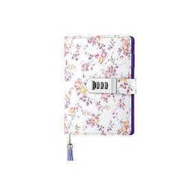 JunShop Floral Password With Lock Diary PU Leather Multi Color Combination Lock Journal (Combination Lock Diary) A6 Refillable Leather Journal /Size:18.5X13.5 CM (Purple)